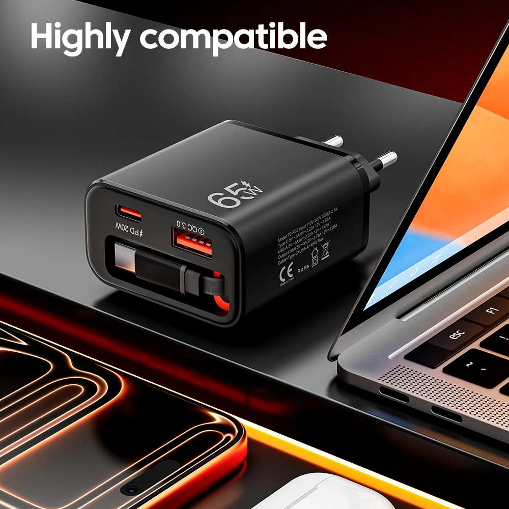 USB-C Handy-Ladegerät 65 W mit einziehbarem USB-C Kabel – Bild 6