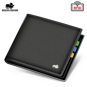 BISON DENIM Leder Männer Brieftasche Marke Luxus Leder Brieftaschen Büro Männlichen Brieftasche Reife Mann