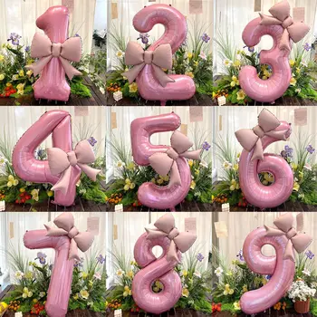 40 Zoll rosa Schleife Zahlen Folienballons Hochzeit Geburtstag Party Dekoration Jahrestag Dekor Foto (2 Stück)
