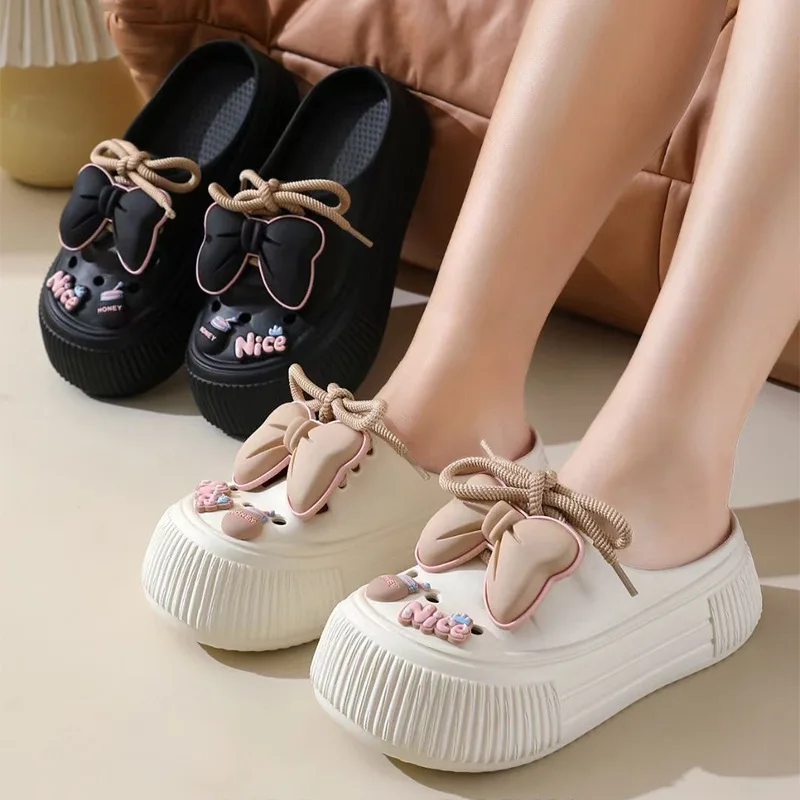 Damen Mode-Clogs DIY Niedliche Schleife Sommer Plateau-Schuhe – Bild 6