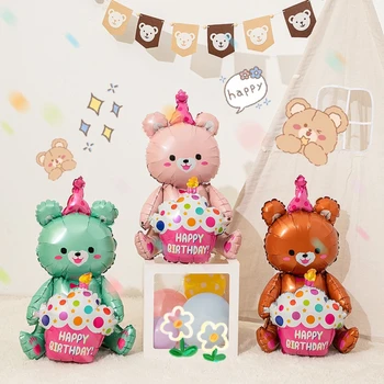 Bunte große Geburtstagstorte Aluminiumfolie Ballon Foto Requisiten Kinder Baby Party Dekoration Szene