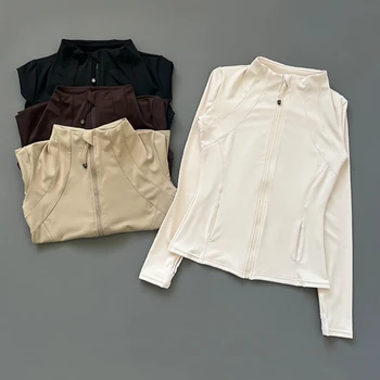 Schnell trocknende Fitnessjacke mit Stehkragen für Damen, schmal geschnittener Reißverschluss, Yoga-Kleidung
