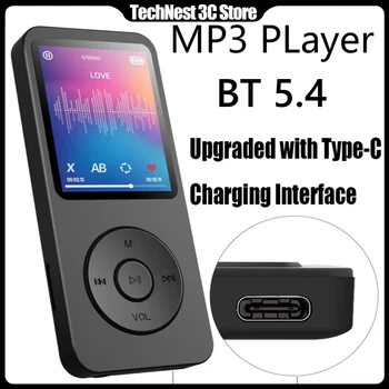 Tragbarer MP3-Player, 1,8 Zoll, Walkmen Typ C, Bluetooth 5.4, kompatibel mit E-Books, Aufnahme von Sport, MP4