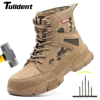 Outdoor Männer Arbeitsstiefel Sicherheitsschuhe Anti-Pannen-Sicherheitsstiefel Arbeit Stahlkappe Schuhe