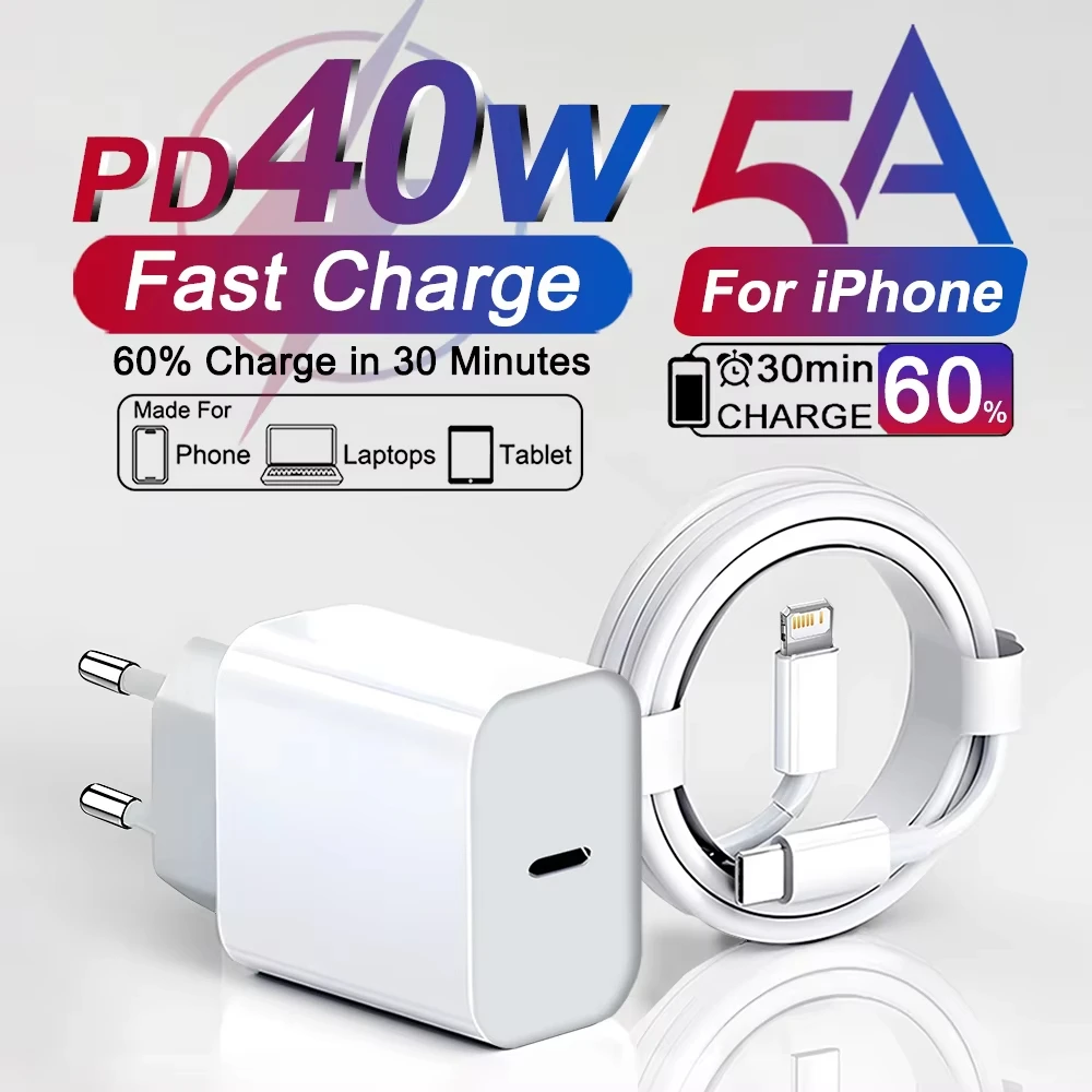 USB-C Ladegerät 40 W PD mit Kabel, für iPhone