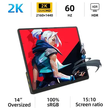 ZSUS 2160*1440 14-zoll 2K Tragbare Monitor 60HZ Für Laptop XBox PS4/5 schalter TV Box Handy PC Verlängerung