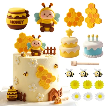 Bienen-Kuchendekorationen: Honigwaben-Topper, Bienen- und Gänseblümchen-Kugeln für Geburtstags
