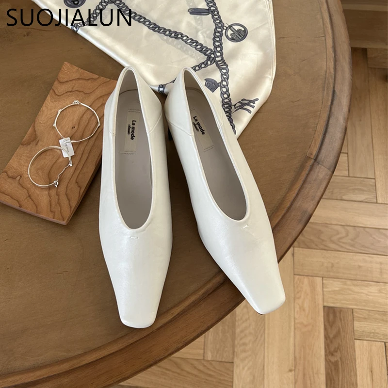 Suojialun Herbst Frauen Pumps Schuhe Mode flachen Slip auf – Bild 6
