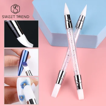 Doppel Kopf Silikon Nail art Stift Carving Blume Sculpting Stift Einstellbare Kleber Stick Präge Pinsel