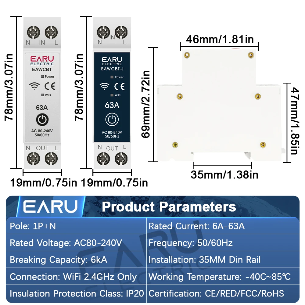Tuya WiFi Smart Circuit Breaker MCB 1P + N 63A Timer Power – Bild 2