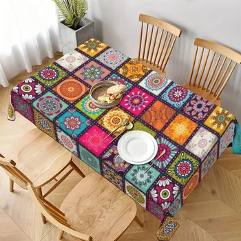 Rechteckige Polyester Boho Tischdecke Mandala Bohemian Cycle Bunte Tischdecke Festival Feiertagsparty