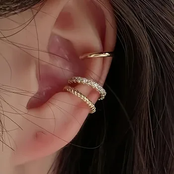 Koreanische Design Edelstahl Clip Ohrringe Kein Piercing Gold Farbe Ohr Knochen Clips Einfache Glänzende Ohr
