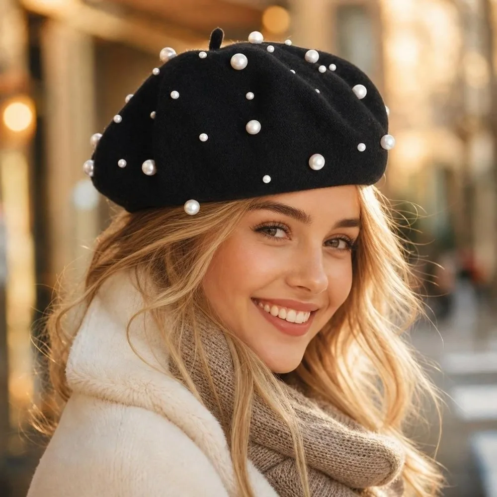 Herbst Winter Warme Wolle Baskenmütze Einfarbig Elegante – Bild 6