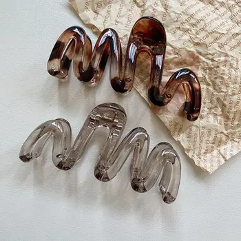 Damen-Haarspange, gewellt, hochglänzend, bernsteinbraun, 27,9 cm, große, leichte Kunststoff-Haarspange