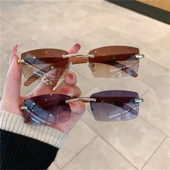 Trendige Punk-Sonnenbrille, randlose rechteckige Sonnenbrille für Männer und Frauen, modisch, UV400, Driving