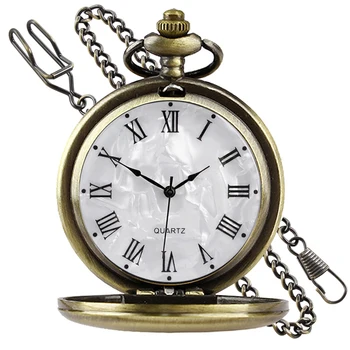 Vintage-Taschenuhr mit Kette, römischen Ziffern, glatter Stahl, Herren-Quarz-Taschenuhr mit Kettenclip