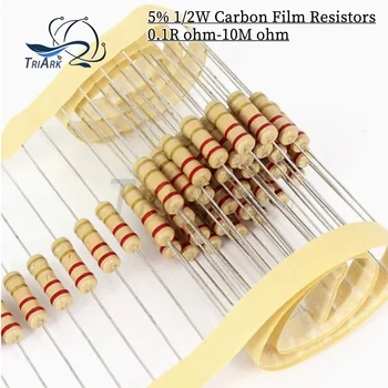 1/2W 5% 0,1R ~ 10M Carbon Film Widerstände 100R 220R 1K 1,5K 2,2K 3K 4,7K 10K 22K 47K 100K 1M 100 (50 Stück)