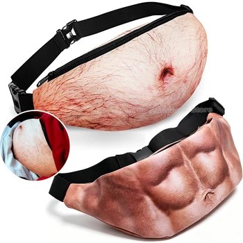 Lustige Bierbauch-Hüfttasche, 3D-Imitat eines fülligen Bauches und eines Sixpack-Bauchmuskelgürtels, kreative