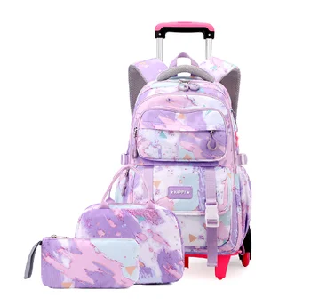 Schultrolley-Tasche für Teenager-Mädchen, Schul-Rolltasche für Mädchen, Schulrucksack-Set mit Rollen