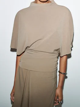 Modische Elegante Casual Top-Rock-Sets Hochgeschlossenes Loses Crop-Shirt Unregelmäßiger Plissierter Saum