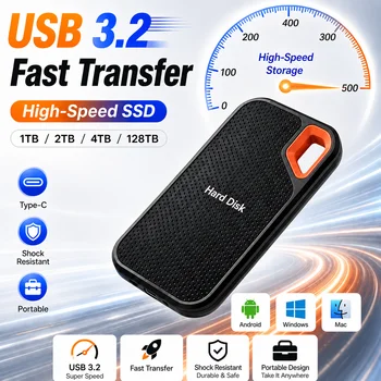 Externe Tragbare SSD 1TB Solid-State-Festplatte 2TB Zuverlässige Datenspeicherung für PC/Mac/Smartphone