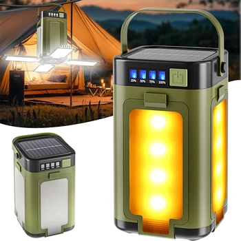 Solar-Campinglampe Wiederaufladbar, Multifunktionale 4-Blatt Faltbare Laterne für Draußen mit 6