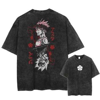 Männer Frauen Schwarz Clover T Hemd Asta Manga T-shirt Gewaschen Baumwolle T-shirt Kleidung Sommer Kurzarm