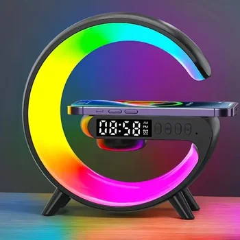 Multifunktions Drahtlose Ladegerät Stehen Pad RGB Licht Wecker Lautsprecher Für iPhone Samsung Xiaomi Mini