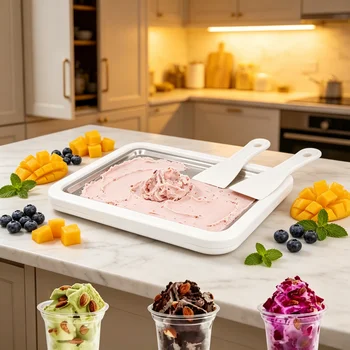 Haushalts-DIY-Roll-Eismaschine, multifunktionale Kalt-Süßigkeiten-Eispfanne, Frozen-Yogurt-Gelato-Maschine