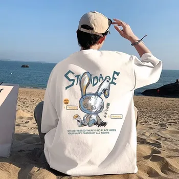 8XL Männer Oversize Koreanische Mode Lose American Love Puppet Kaninchen Druck Kurzarm Rundhals Vielseitig