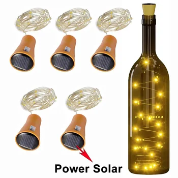 20LEDs Solar Wein Flasche String Licht Solar Kupfer Draht Lichterkette Kork Form Weihnachten Lampe
