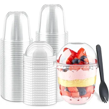 Puddingbecher mit Deckel, Kunststoffboxen, Eiscreme-Mousse, Dessert, Picknick, Party, Verpackung (50 Stück)