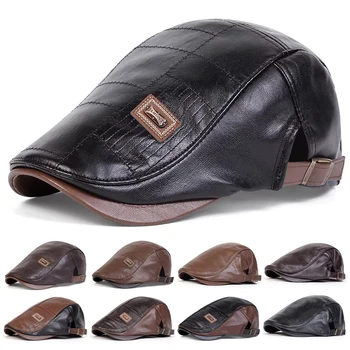 Männer Retro Pu Leder Newsboy Caps JAMONT kennzeichnung Britischen Maler Hüte Frühling Herbst Seite