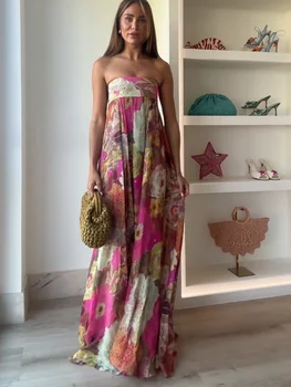 Mode Gedruckt Liebsten Maxi Kleid Frauen Elegante Off Schulter Backless Ärmellose Hohe Taille Kleid Sommer
