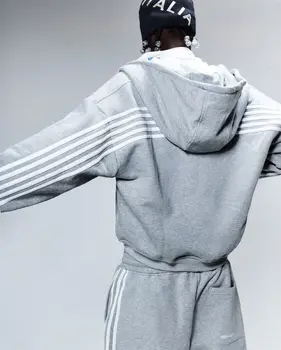 HCW Gestreifter Kapuzenpullover mit Reißverschluss, Jogginghose, zweiteiliges Set, Y2K-Sportbekleidung, Herren