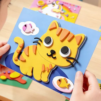 3D-Aufkleber für Kinder, 10 Zufallsbögen, Einweg, handgefertigte EVA-Bastelaufkleber, Tierformen, geeignet
