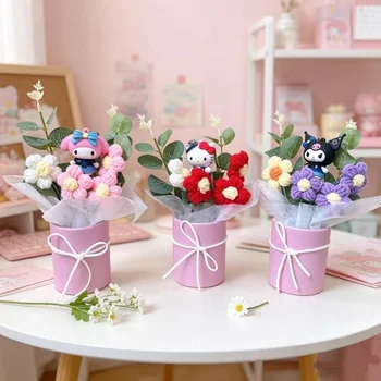 Echte Sanrio-Figuren mit künstlichen Blumen, kreativer Umarmungs-Blumenstrauß, Geschenk für Mädchen