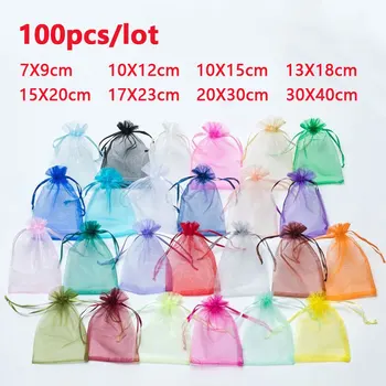 7x9 9x12 10x15 13x18CM Organza Beutel Schmuck Tasche hochzeit Party Dekoration Drawable Taschen (100 Stück)