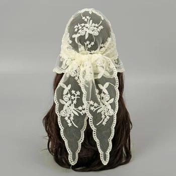 Eleganter Spitzenschal, aushöhlen, Stickerei, Foulard, Bandana, einfarbig, dreieckiger Schal, dünner
