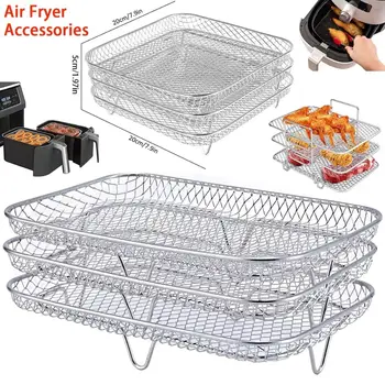 Air Friteuse Rack Stapelbar Grill Rack Edelstahl Grill Korb Nicht-Stick Airfryer Tablett Draht Rack Korb küche