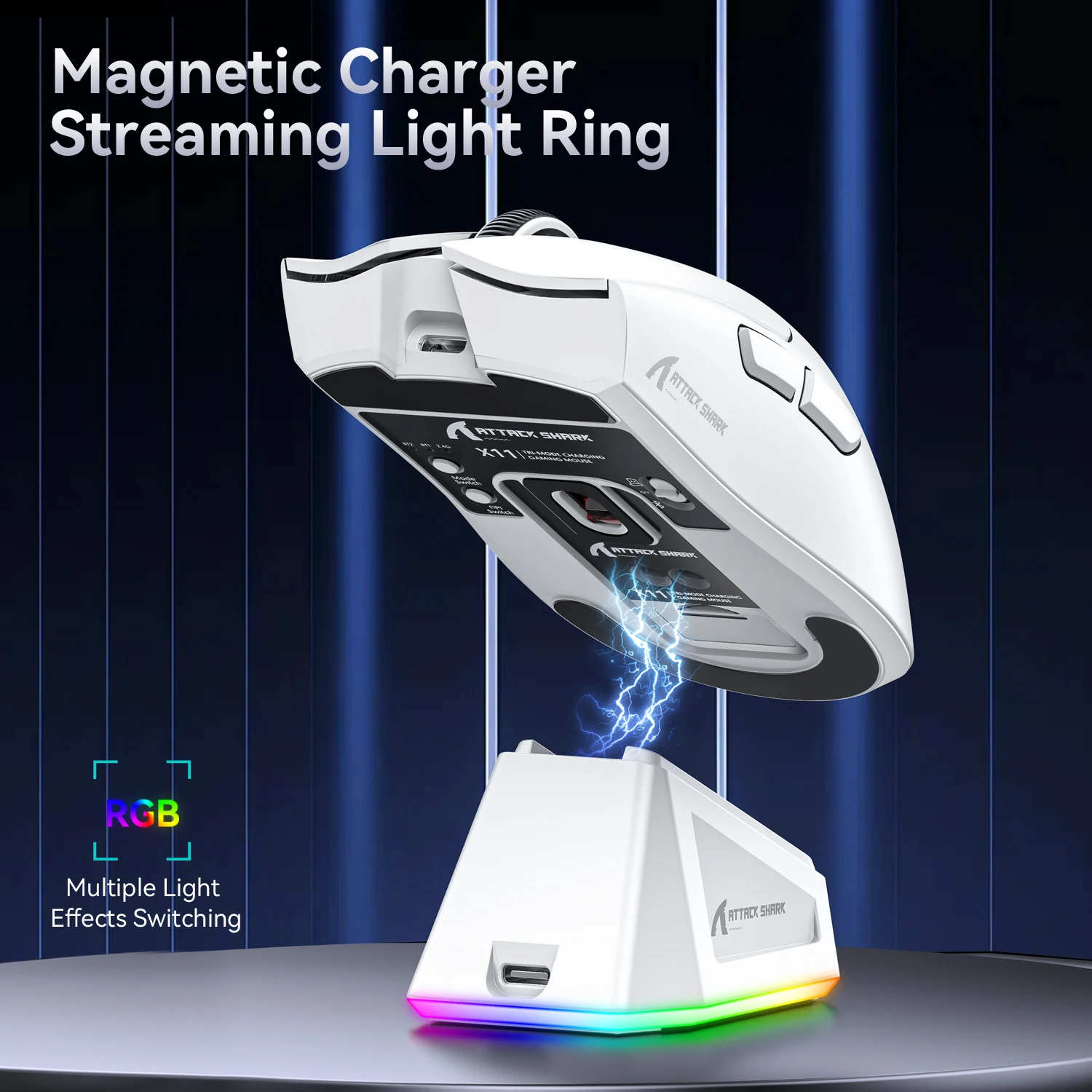 Kabellose Gaming-Maus, 3 Modi, RGB, mit Magnet-Ladestation – Bild 6