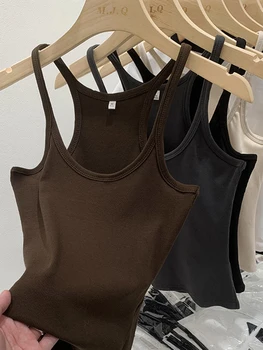 Einfarbiges, geripptes, gestricktes Tanktop für Damen, Sommer, Vintage, ärmellos, Camis, 90er-Jahre, coole