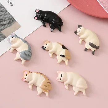 Kawaii Harz Mini Schlafen Katze Mini Figuren Miniatur Dinge Statuen Puppenhaus Zimmer Home Decor (6 Stück)