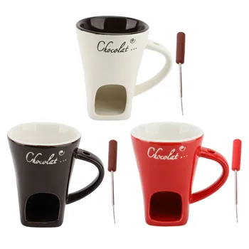 Schokoladenschmelz-Fondue-Becher, Keramik-Butterwärmer, Topf, Schokoladenschmelzzubehör mit Gabel für die