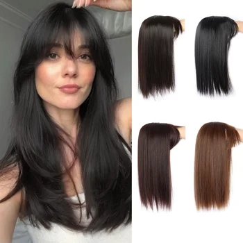 Synthetisches 16-Zoll-Haar mit geradem Topper und 3 Clips für Damen, Haarteile für dünner werdendes Haar