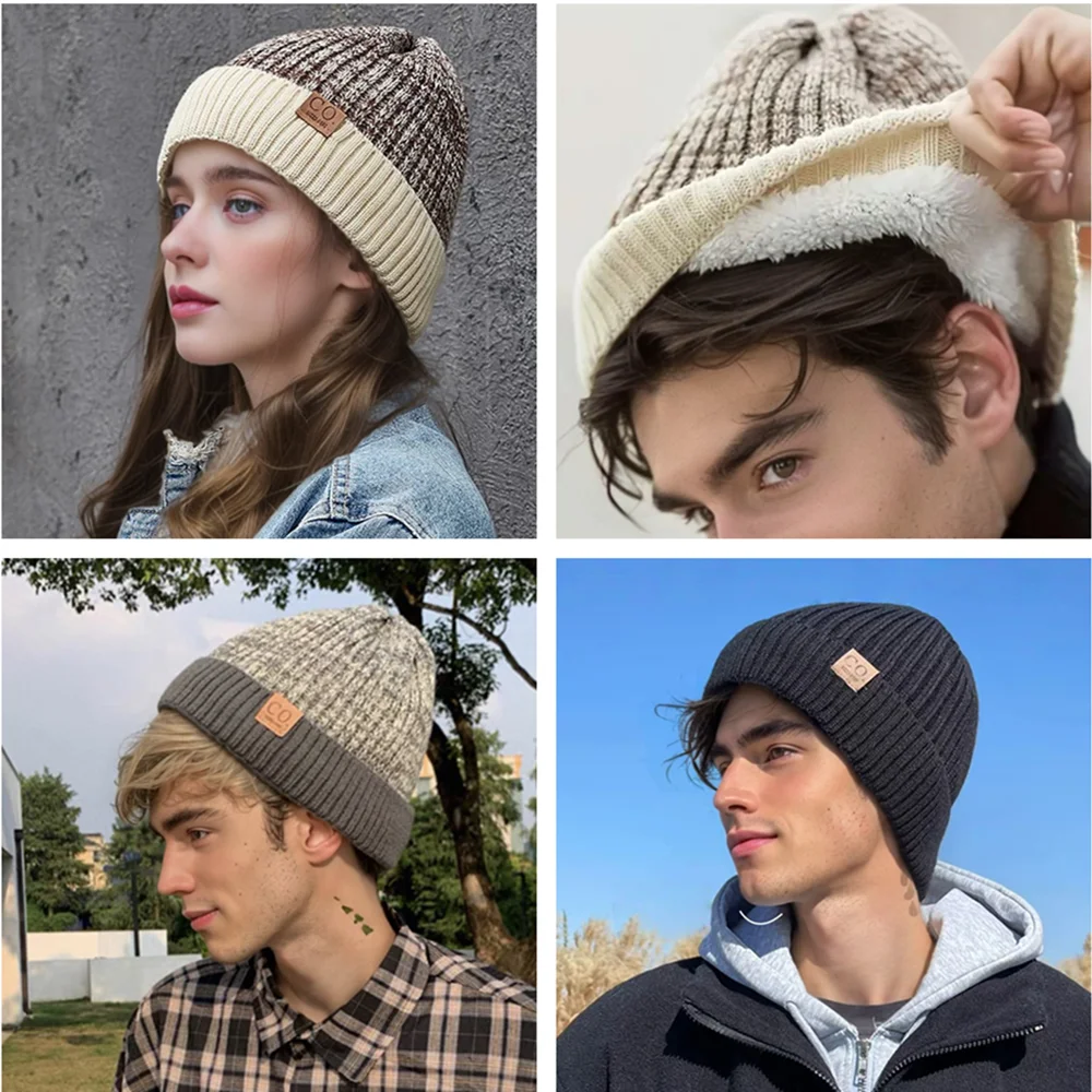 Neue Unisex Zwei-Ton Winter Hüte Hinzufügen Pelz Gefüttert – Bild 6