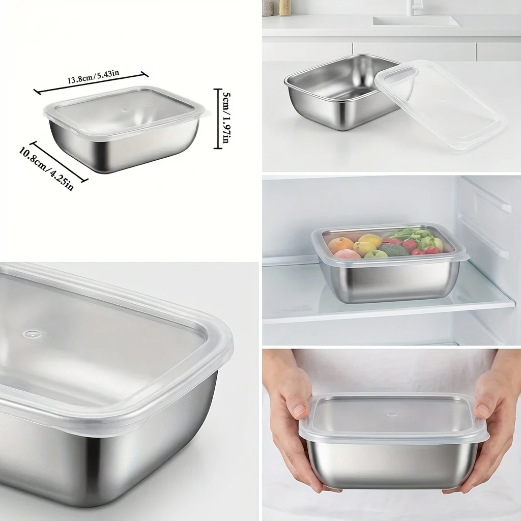 5-teiliges Set Edelstahl-Lebensmittelbehälter Stapelbare – Bild 2