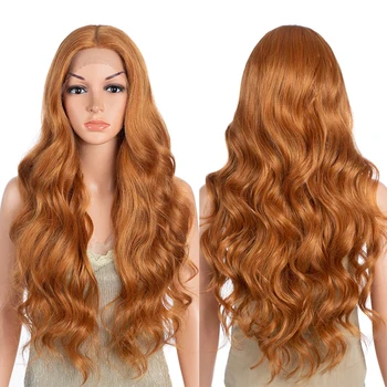 Synthetische Spitze Frontal Perücke Für Frauen Cosplay Highlight Perücke Körper Welle Spitze Perücke Orange