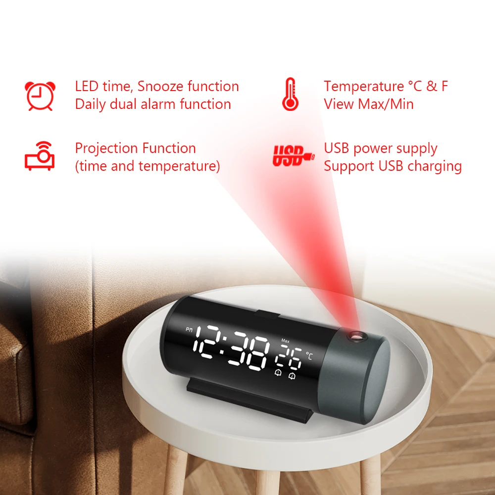 Projektionswecker Digitaluhr mit 180° °   Drehbarer – Bild 5