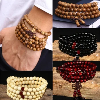 Natürliches Sandelholz-Armband für Männer, buddhistischer Buddha, Meditation, Perlenarmband für Frauen, Gebet
